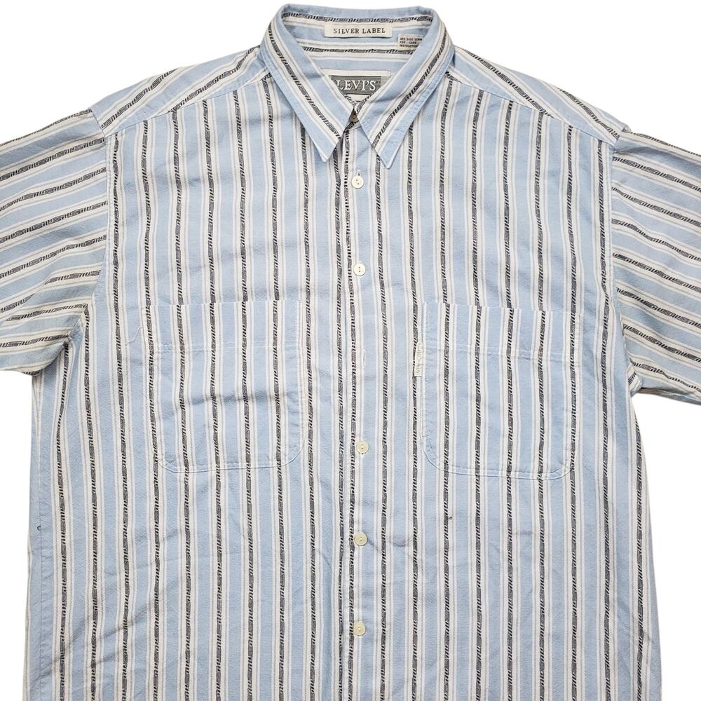 Vintage Levis Silver Label Big E Shirt Mens Large Striped Short Sleeve